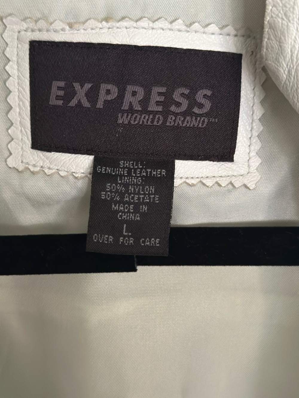 Express genuine White Leather Jacket Motor Biker Classic Zip Front Large vintage - Picture 4 of 10